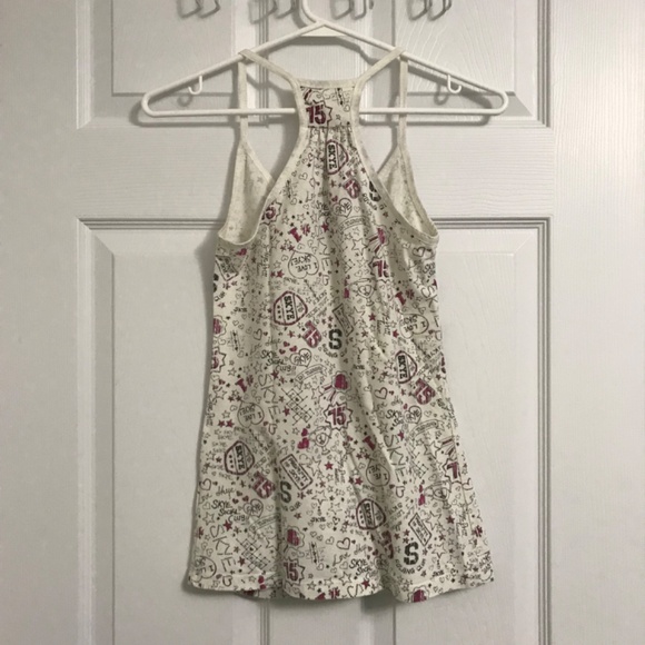 Y2K I Love Skye Racerback V-Neck Tank Top M White Pink Heart - Picture 2 of 3